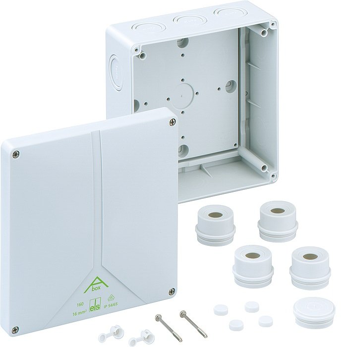 Фото Розподільча коробка Abox 160-L (180х180х91).Введеня-12 місць (2-М20, 3-М25/М32, 5-М32/М40, 2-М25/М32 на днищі), IP65